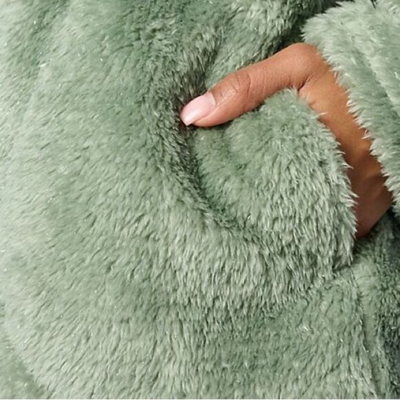 Denim & Co. Shimmer Sherpa Long Sleeve‎ Open Front Jacket green Small NWT in pkg - Picture 3 of 8